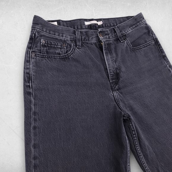 Levis Premium Loose Straight Jeans Women 28 Black Cropped Frayed Hem Retro Boho - Picture 2 of 13